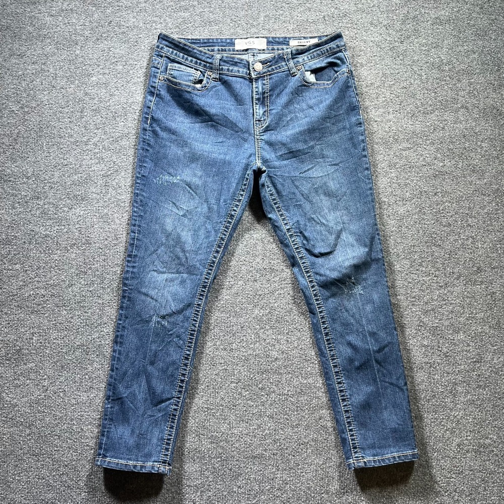 VGS Skinny Jeans Women's 12 Blue Cotton Denim Faded Workwear Travel Stretch